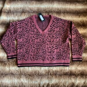 Line Samantha V-Neck Burnt Berry Leopard Sweater